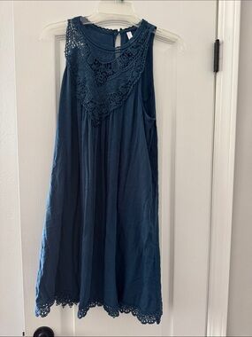 Xhilaration Teal Blue Crochet Yoke Dress